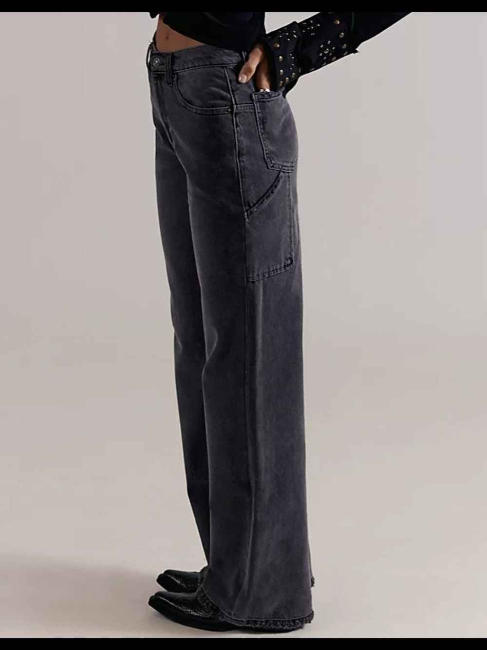 We The Free Wide-Leg Carpenter Jeans in Washed Black